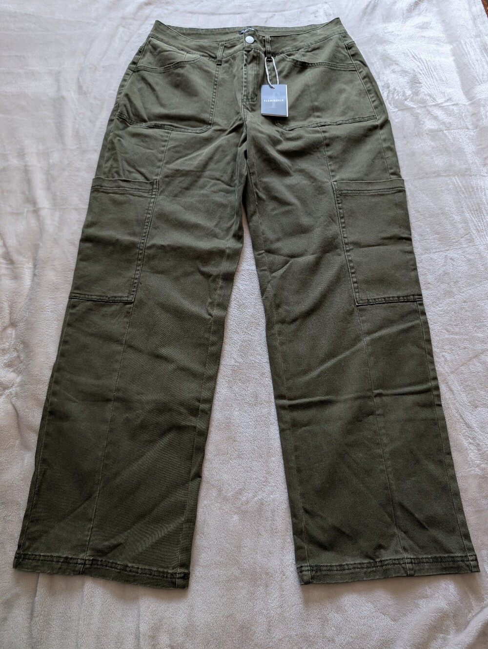 Olive Green Utility Wide-Leg Pants - Picture 2 of 7